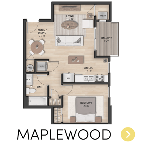 Floor plan for 1 bed, 1 bath, 660 sqft